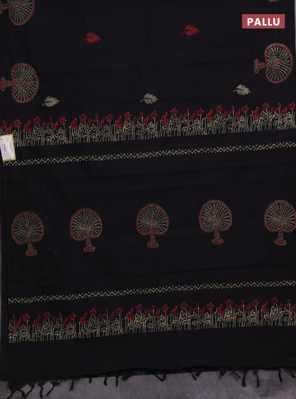 Black & Chiku Semi Silk Cotton Saree - Printed