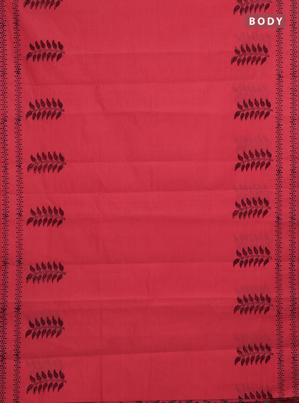 Peach & Blue Semi Silk Cotton Saree - Printed