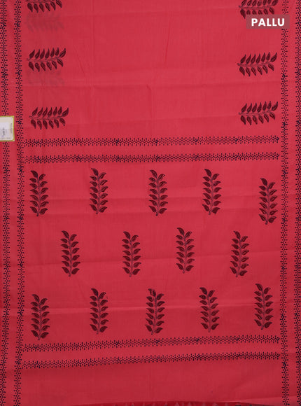 Peach & Blue Semi Silk Cotton Saree - Printed