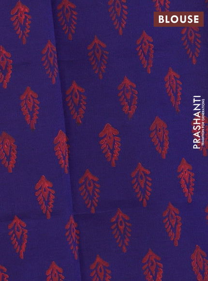 Peach & Blue Semi Silk Cotton Saree - Printed