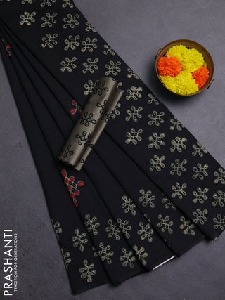 Black & Chiku Semi Silk Cotton Saree - Printed