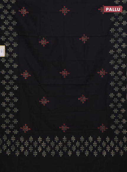Black & Chiku Semi Silk Cotton Saree - Printed