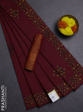 Maroon & Sunset Orange Semi Silk Cotton Saree - Printed