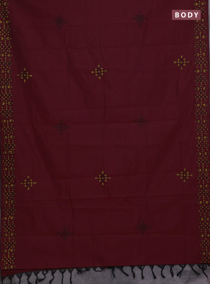 Maroon & Sunset Orange Semi Silk Cotton Saree - Printed