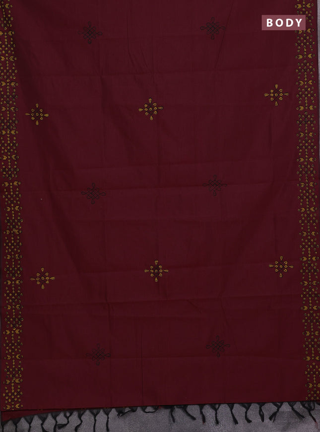 Maroon & Sunset Orange Semi Silk Cotton Saree - Printed