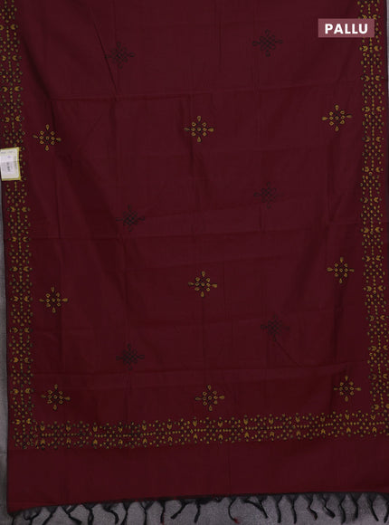 Maroon & Sunset Orange Semi Silk Cotton Saree - Printed