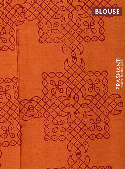 Maroon & Sunset Orange Semi Silk Cotton Saree - Printed