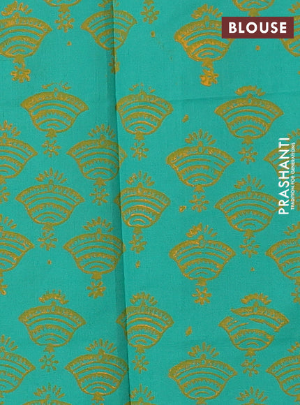 Mustard Yellow & Teal Green Semi Silk Cotton Saree - Printed
