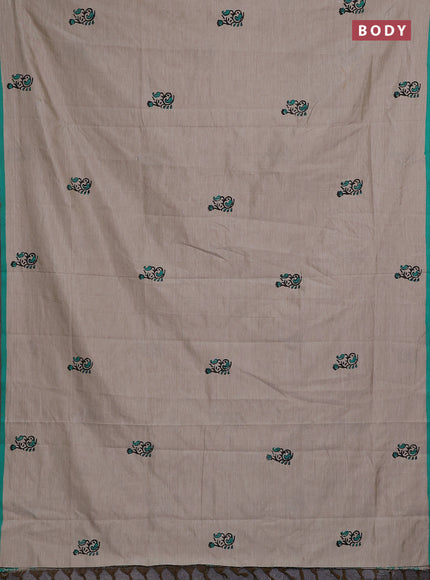Beige & Teal Green Semi Silk Cotton Saree - Printed