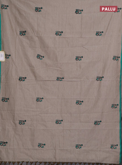 Beige & Teal Green Semi Silk Cotton Saree - Printed