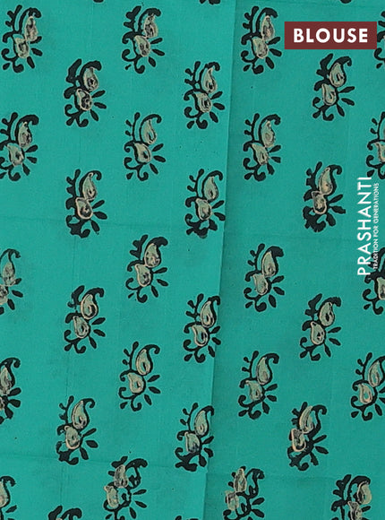 Beige & Teal Green Semi Silk Cotton Saree - Printed