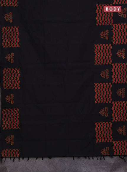 Black & Mustard Yellow Semi Silk Cotton Saree - Printed