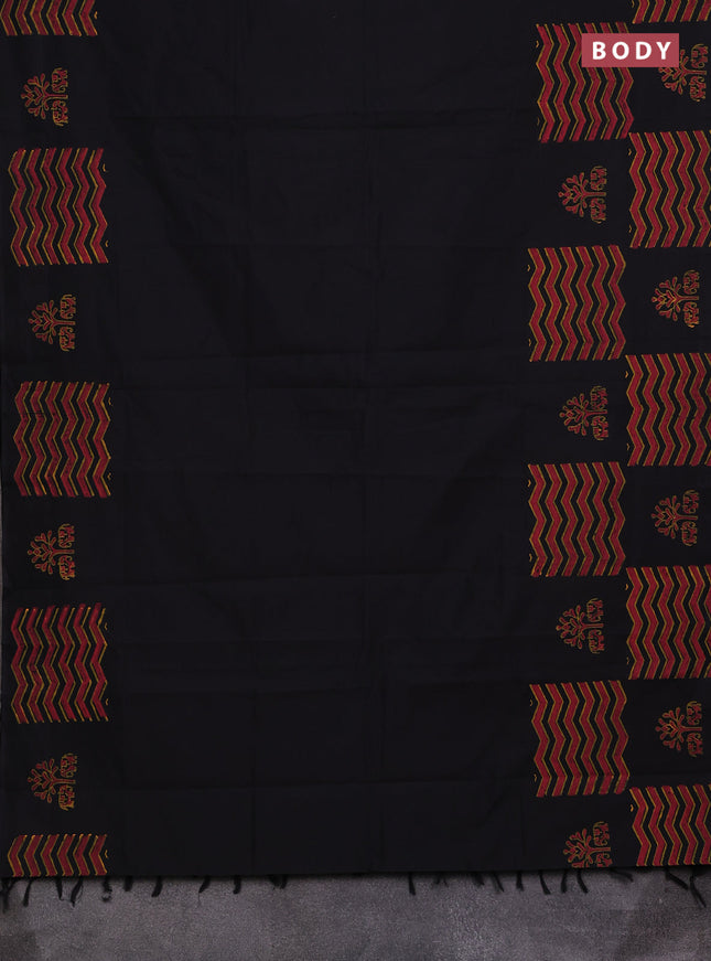 Black & Mustard Yellow Semi Silk Cotton Saree - Printed
