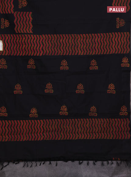 Black & Mustard Yellow Semi Silk Cotton Saree - Printed