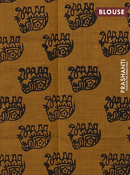 Black & Mustard Yellow Semi Silk Cotton Saree - Printed