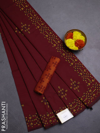 Maroon & Orange Semi Silk Cotton Saree - Printed