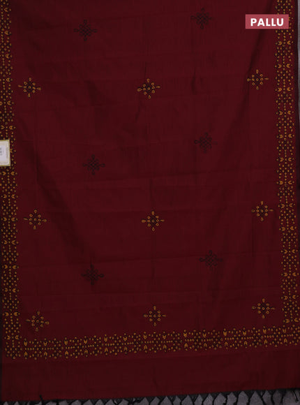 Maroon & Orange Semi Silk Cotton Saree - Printed