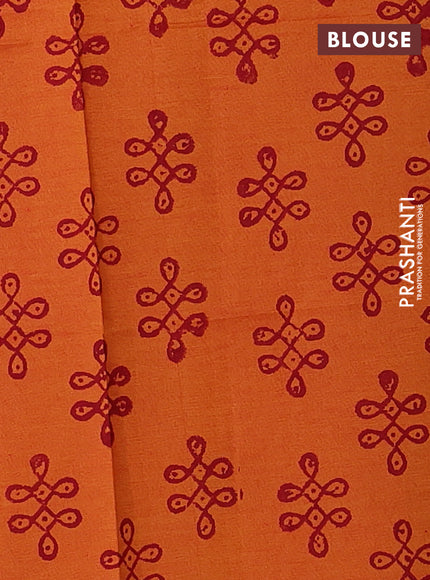 Maroon & Orange Semi Silk Cotton Saree - Printed