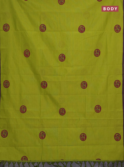 Lime Green & Purple Semi Silk Cotton Saree - Printed