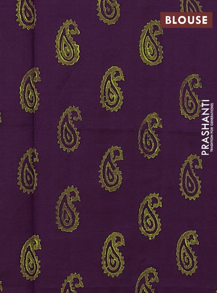 Lime Green & Purple Semi Silk Cotton Saree - Printed