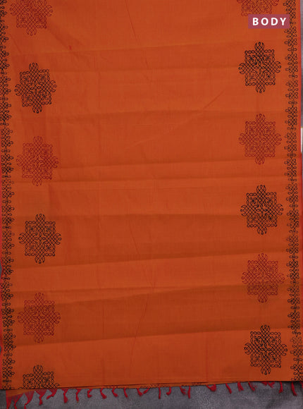 Sunset Orange & Maroon Semi Silk Cotton Saree - Printed