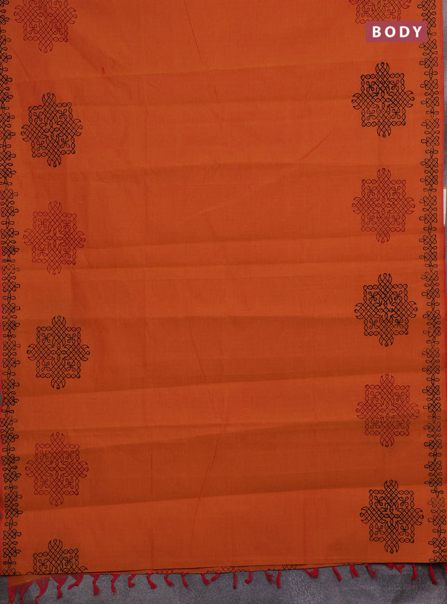 Sunset Orange & Maroon Semi Silk Cotton Saree - Printed