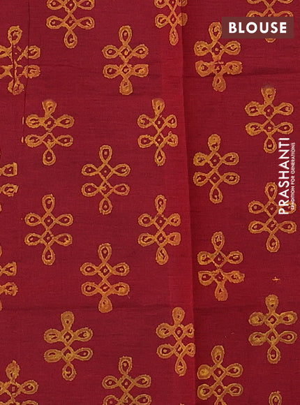 Sunset Orange & Maroon Semi Silk Cotton Saree - Printed