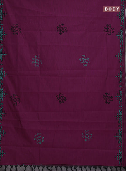 Magenta Pink & Teal Green Semi Silk Cotton Saree - Printed
