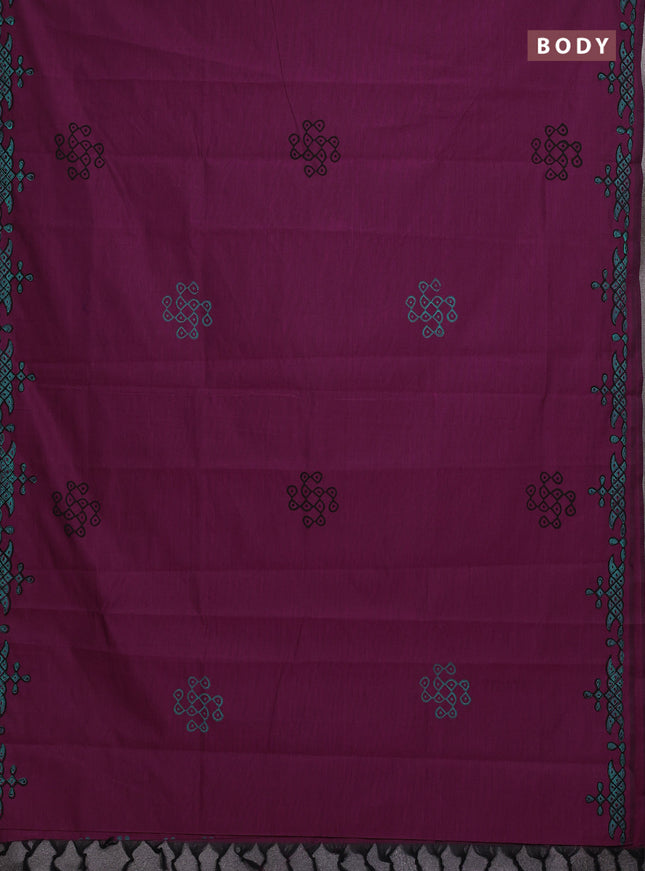 Magenta Pink & Teal Green Semi Silk Cotton Saree - Printed
