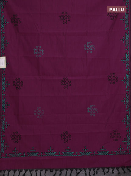 Magenta Pink & Teal Green Semi Silk Cotton Saree - Printed