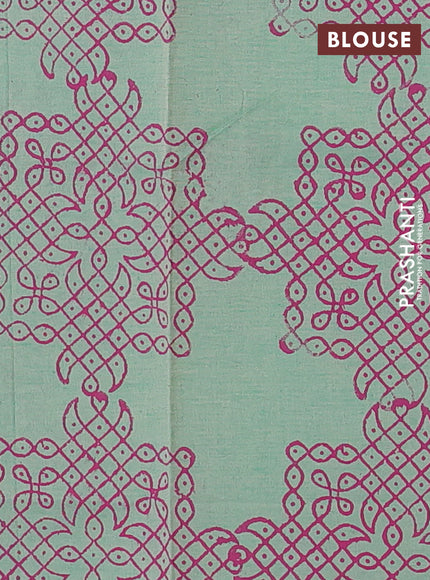 Magenta Pink & Teal Green Semi Silk Cotton Saree - Printed