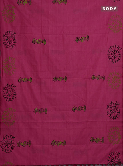 Pink & Green Semi Silk Cotton Saree - Printed