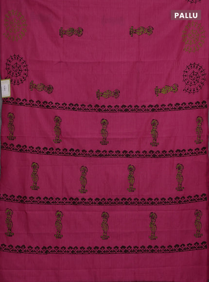 Pink & Green Semi Silk Cotton Saree - Printed