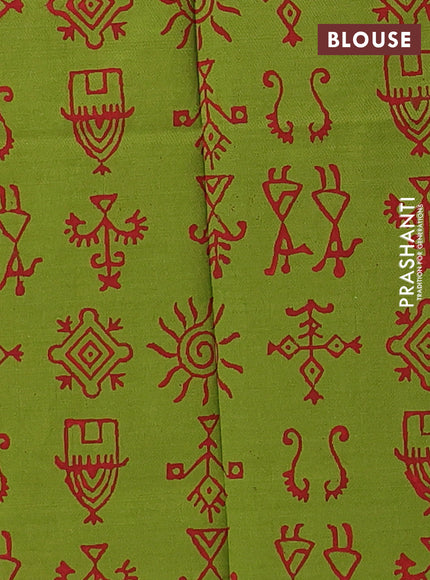 Pink & Green Semi Silk Cotton Saree - Printed