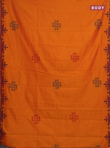 Sunset Orange & Teal Green Semi Silk Cotton Saree - Printed