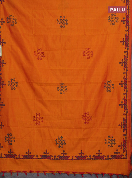 Sunset Orange & Teal Green Semi Silk Cotton Saree - Printed