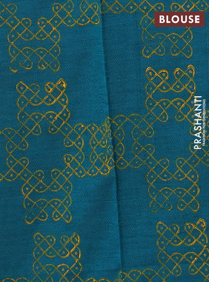 Sunset Orange & Teal Green Semi Silk Cotton Saree - Printed
