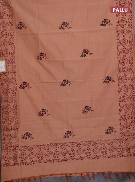 Peach & Maroon Semi Silk Cotton Saree - Printed