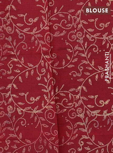 Peach & Maroon Semi Silk Cotton Saree - Printed