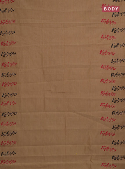 Beige & Red Semi Silk Cotton Saree - Printed