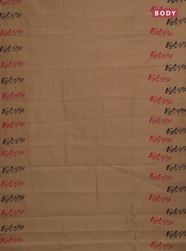 Beige & Red Semi Silk Cotton Saree - Printed
