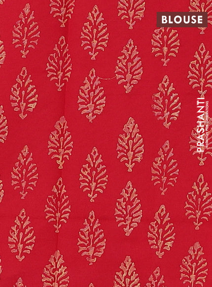 Beige & Red Semi Silk Cotton Saree - Printed