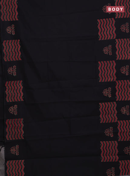Black & Chiku Semi Silk Cotton Saree - Printed