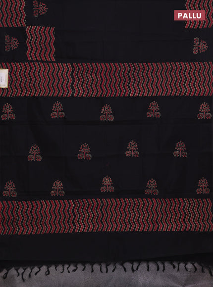 Black & Chiku Semi Silk Cotton Saree - Printed