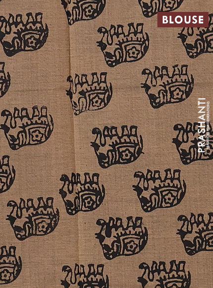 Black & Chiku Semi Silk Cotton Saree - Printed