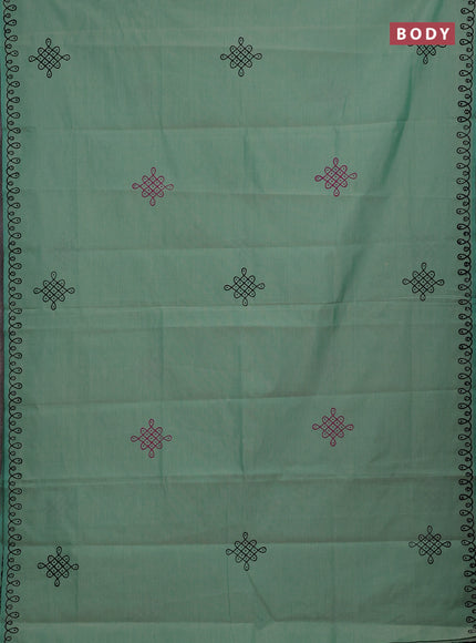 Teal Green & Pink Semi Silk Cotton Saree - Printed
