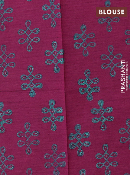 Teal Green & Pink Semi Silk Cotton Saree - Printed