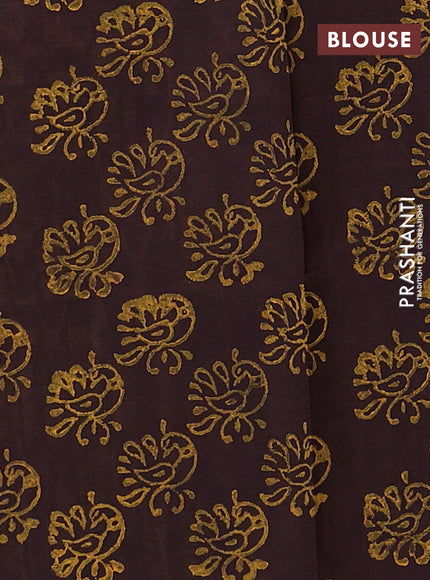 Mustard Yellow & Coffee Brown Semi Silk Cotton Saree - Printed
