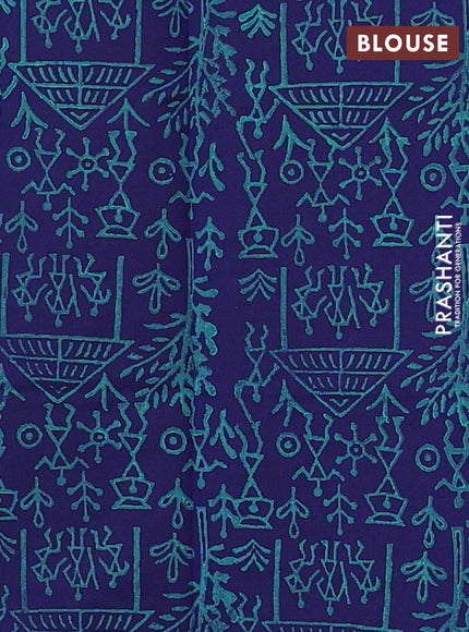 Teal Blue & Blue Semi Silk Cotton Saree - Printed