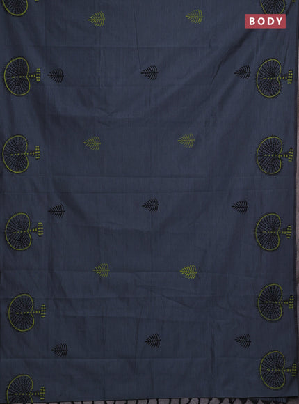 Grey & Lime Green Semi Silk Cotton Saree - Printed